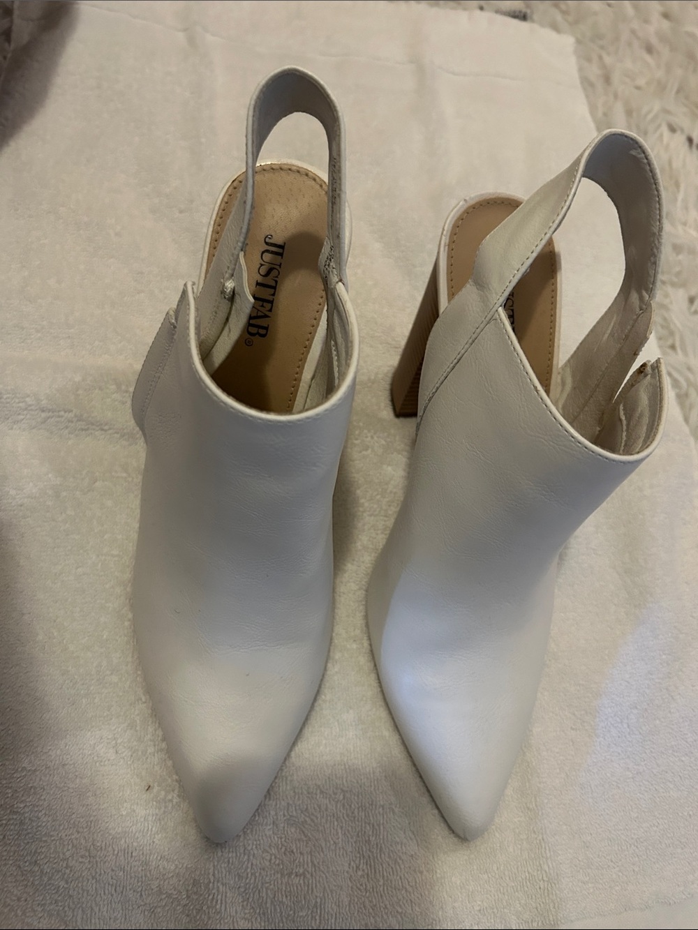 JustFab White Pointed Slingback Block Heels
